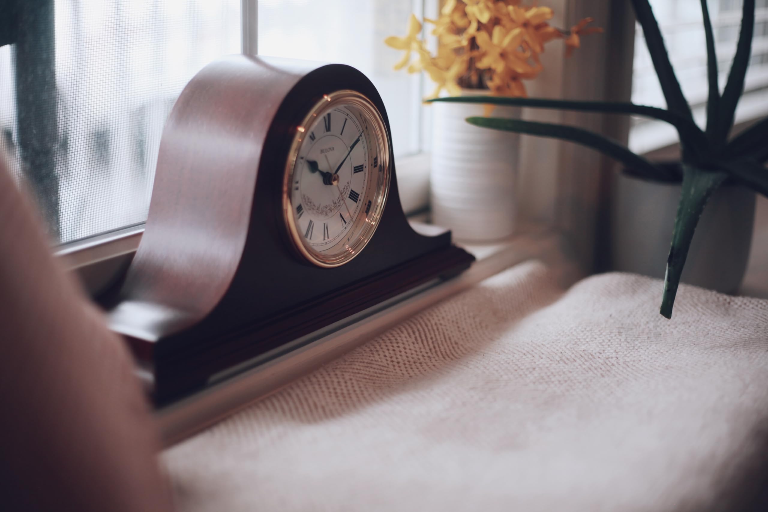 Bulova B1929 Bulova Annette I Chiming Mantel Clock, Model B1929 | Classic Mahogany Finish | Westminster Melody on the Hour | Battery Powered I Chiming Clock - Image 3