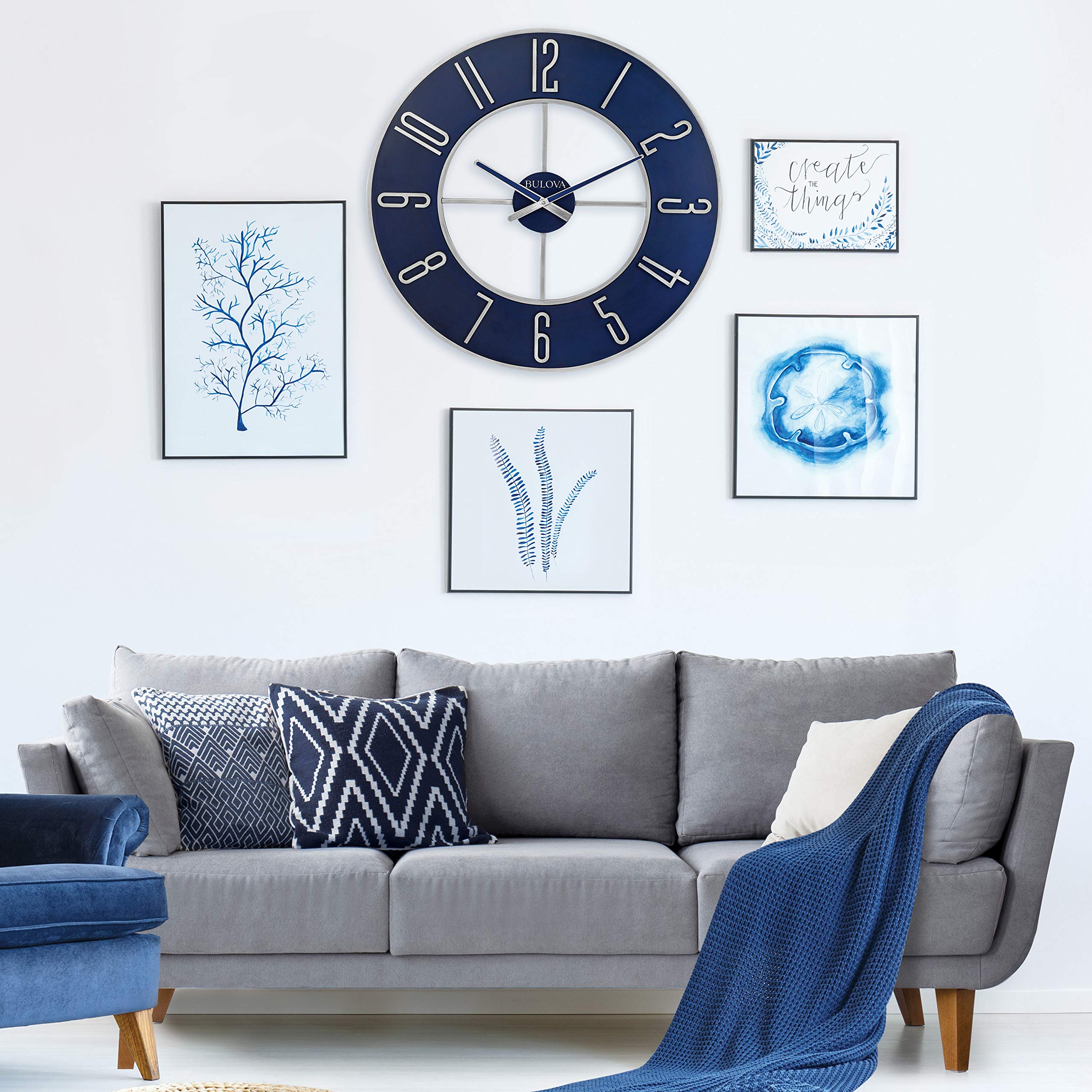 Bulova Blue Steel Oversize Wall Clock |Model C4809, 27" Diameter | Sleek Silver and Blue Finish | Contemporary Design | Battery Operated - Image 3