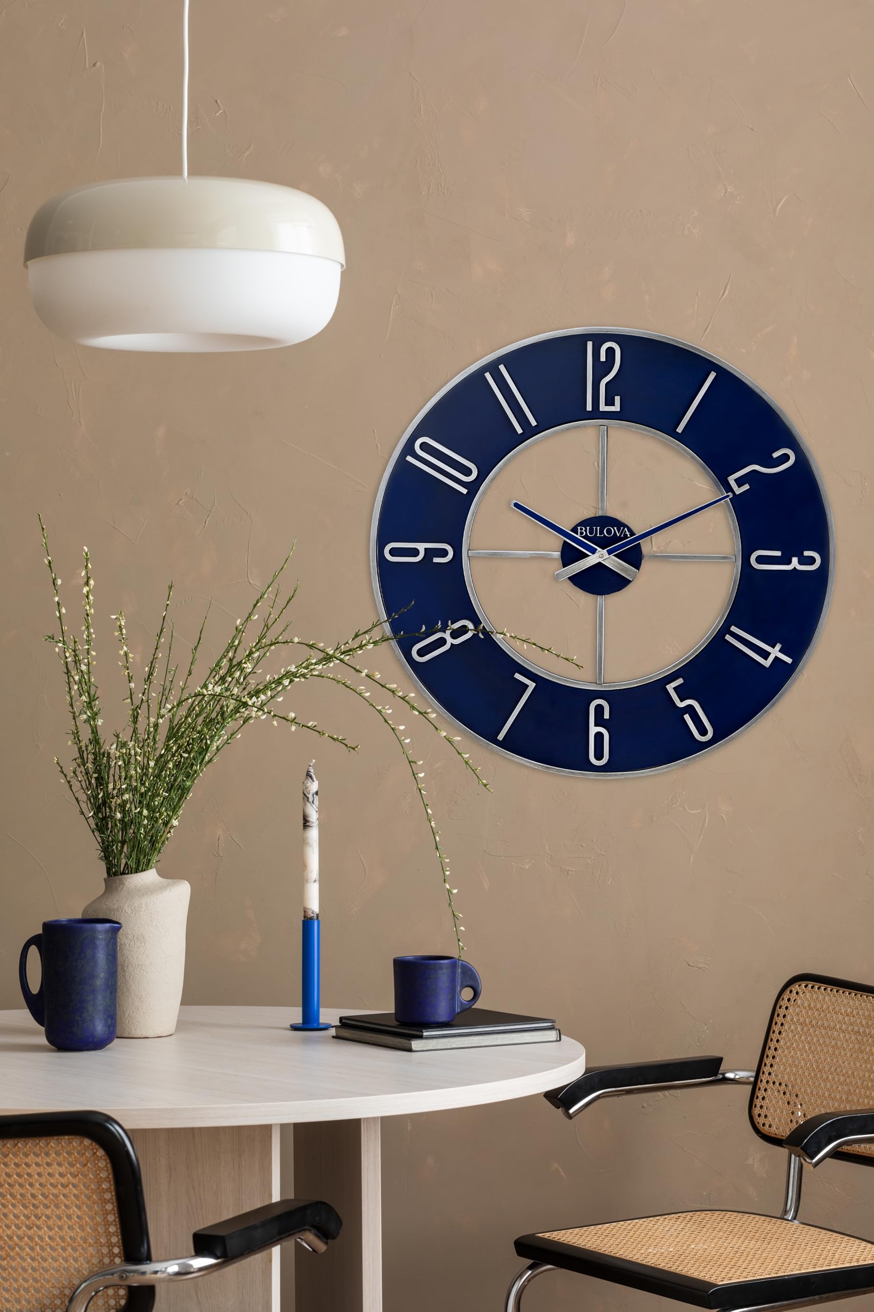 Bulova Blue Steel Oversize Wall Clock |Model C4809, 27" Diameter | Sleek Silver and Blue Finish | Contemporary Design | Battery Operated - Image 4