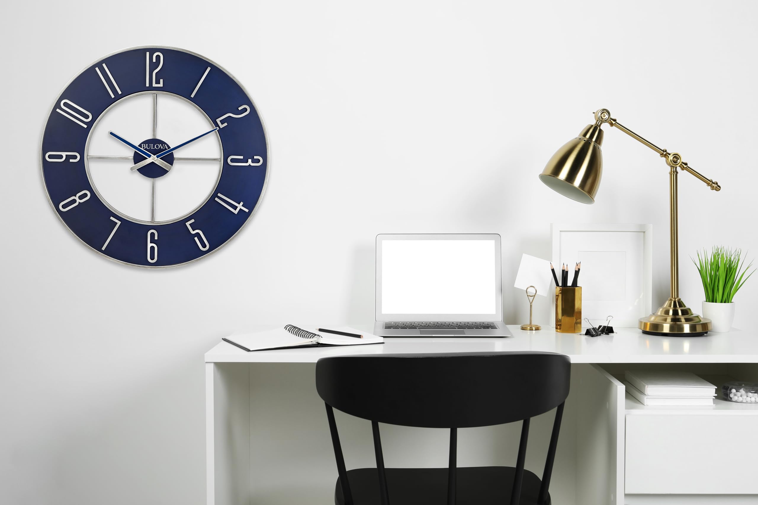 Bulova Blue Steel Oversize Wall Clock |Model C4809, 27" Diameter | Sleek Silver and Blue Finish | Contemporary Design | Battery Operated - Image 7