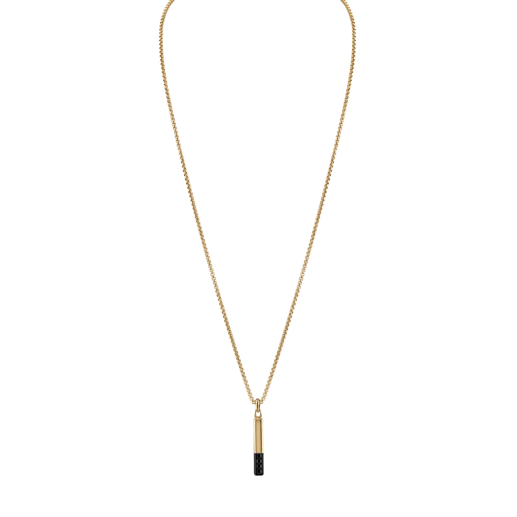 Bulova Jewelry Men's Icon Gold Stainless Steel and Inlay Black Spinel Bar Shaped Amulet Pendant and Yellow Stainless Steel Rounded Box Link Chain Necklace,Length 24"-26" Style:BVC1074-YSTBSP - Image 4