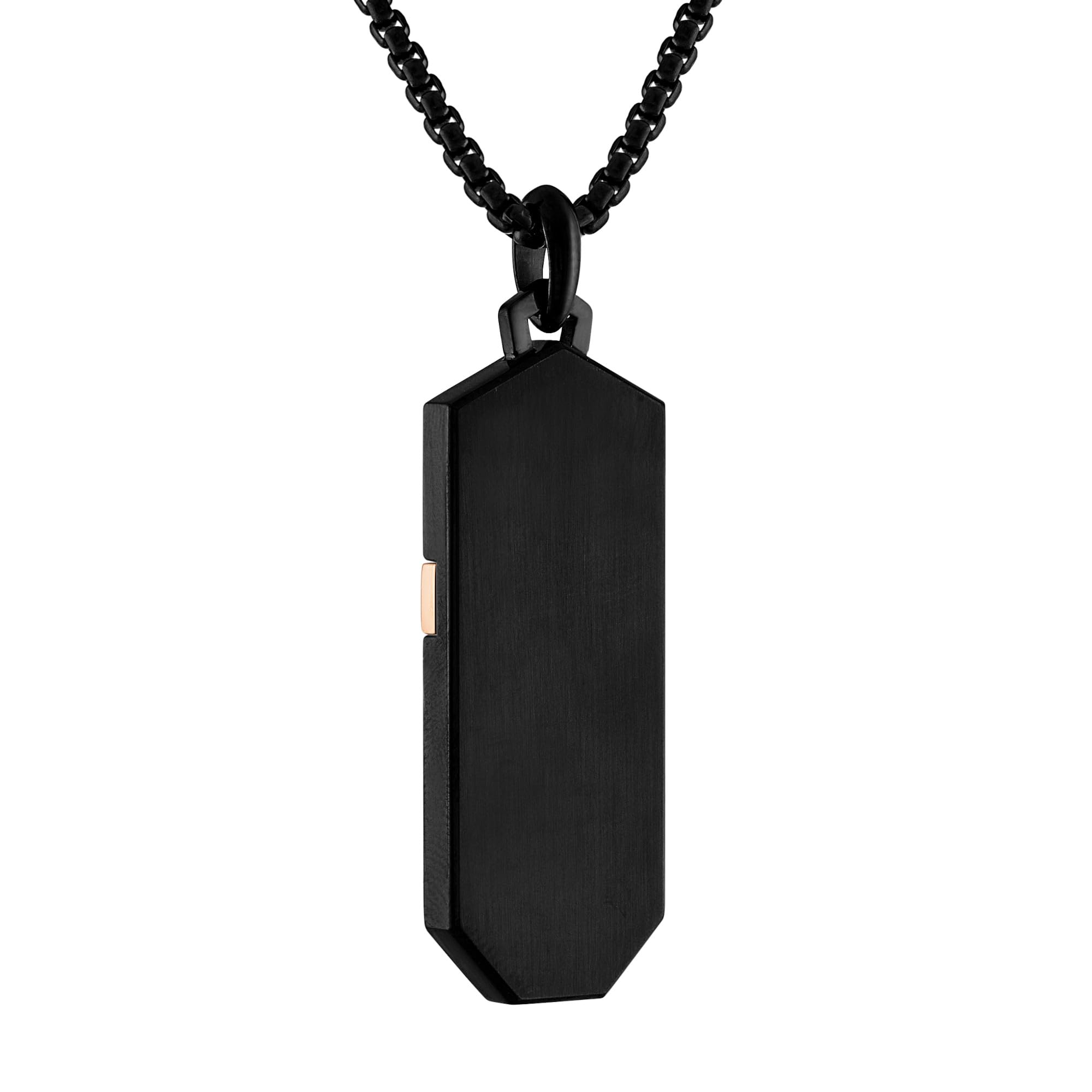 Bulova Jewelry Men's Latin Grammy Black and Rose Stainless Steel, Cross Inlay with Diamond Accent Dog Tag Pendant, Round Box Link Chain Necklace,Length 24"-26" Style: BVC1076-B4STQ7 - Image 3