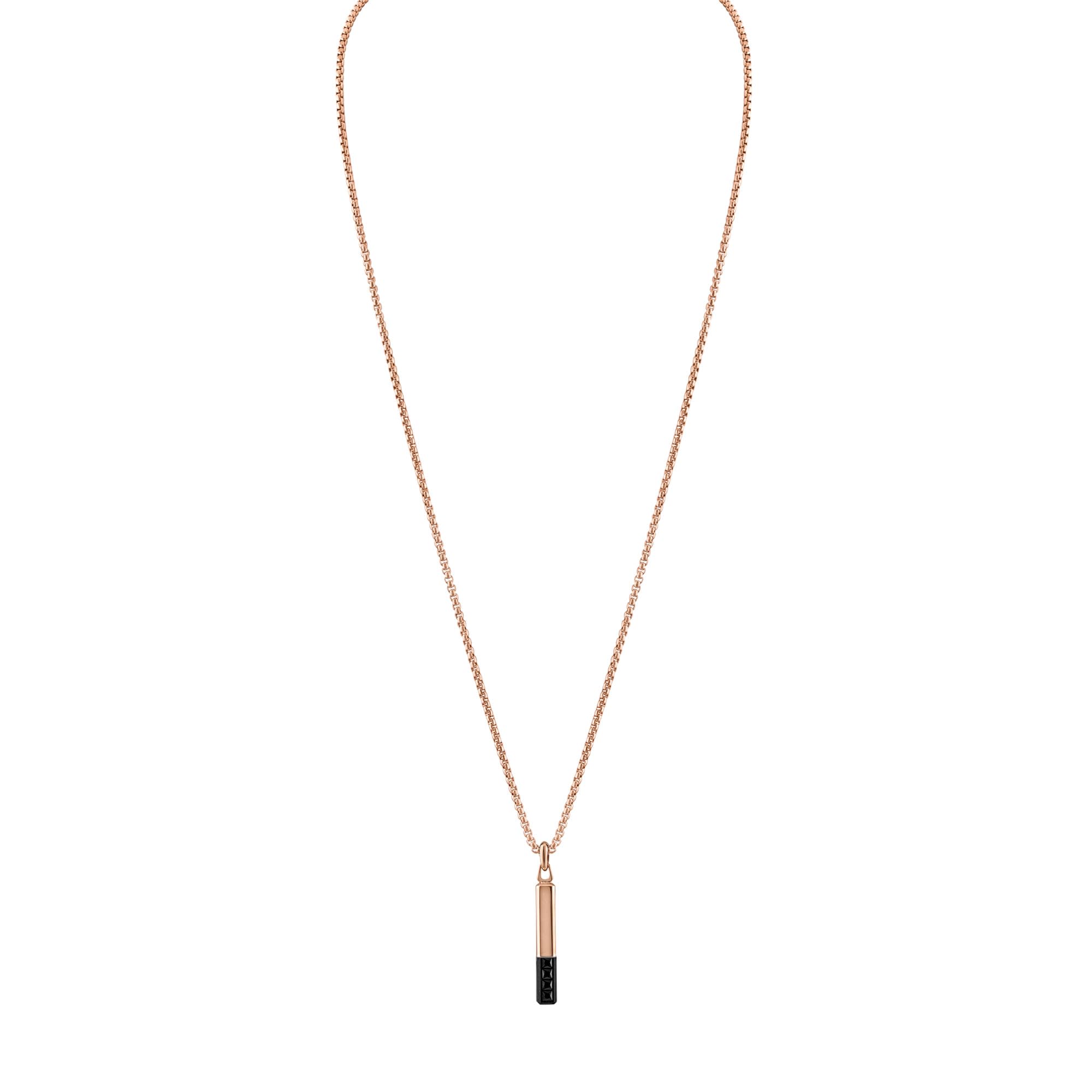Bulova Jewelry Men's Latin Grammy Rose Gold Stainless Steel Bar Shaped Amulet Pendant, Inlay Black Spinel,Rose Tone Stainless Steel Rounded Box Link Chain Necklace Style:BVC1074-RSTBSP - Image 4