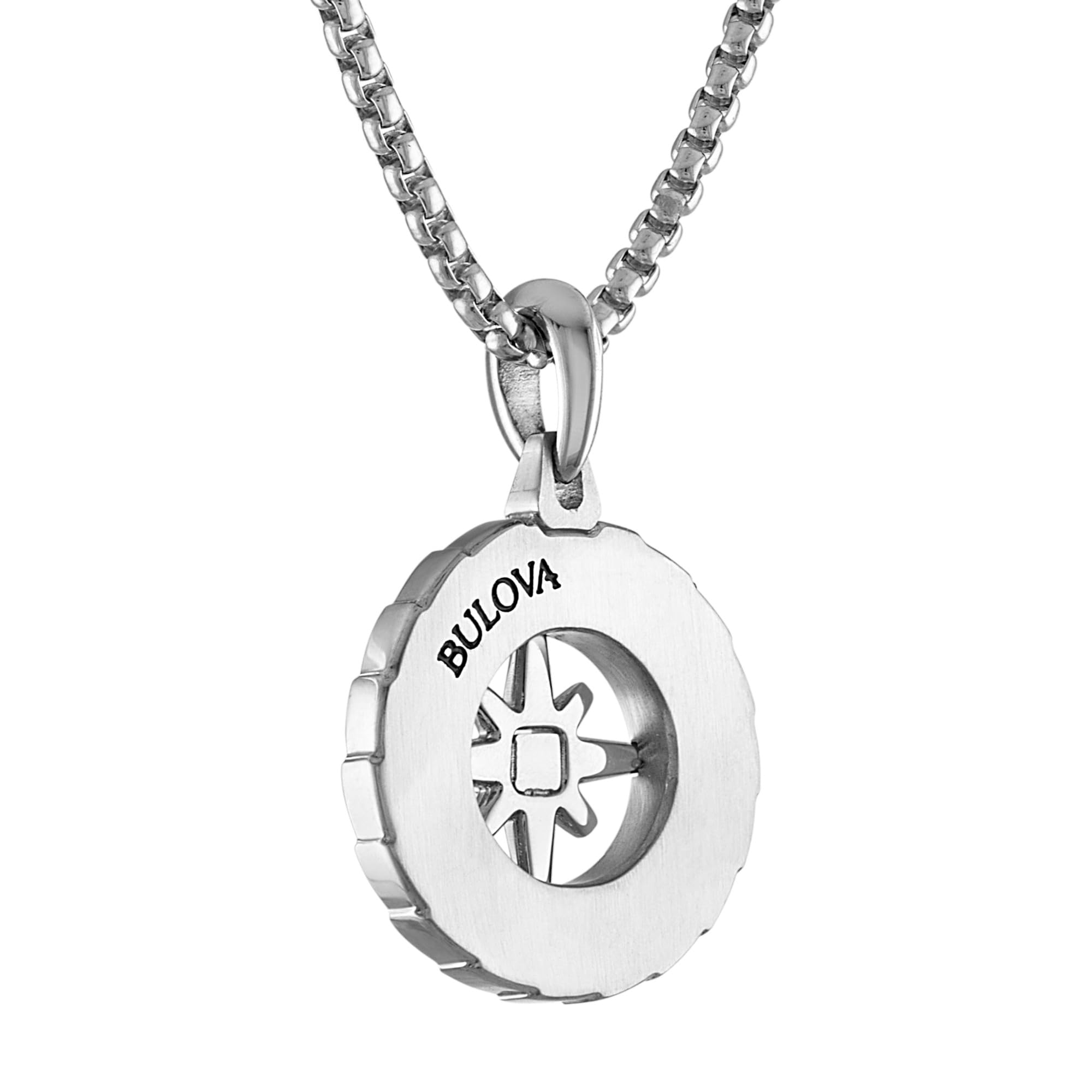 Bulova Jewelry Men's Marine Star Stainless Steel with Black Diamonds Compass Pendant, Stainless Steel Rounded Box Link Chain,Length 24"-26", Style: BVP1061-SBSTAA - Image 3