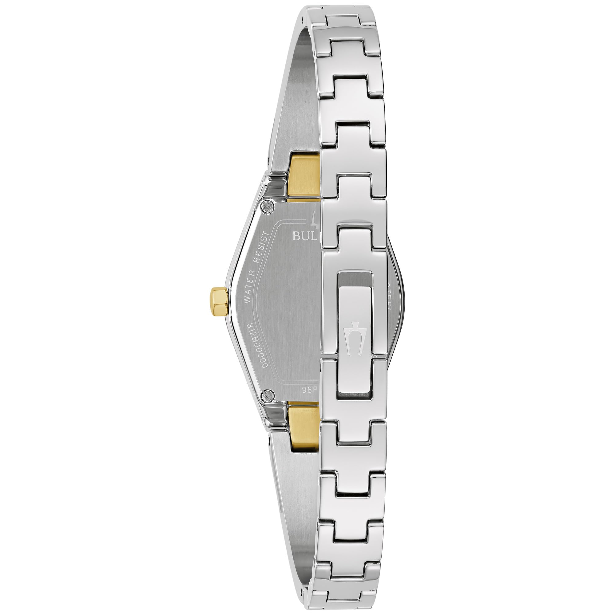 Bulova Ladies Modern Gemini Diamond Silver and Gold Stainless Steel Watch,Tonneau Shape Blue Dial, Model: 98P218 - Image 3