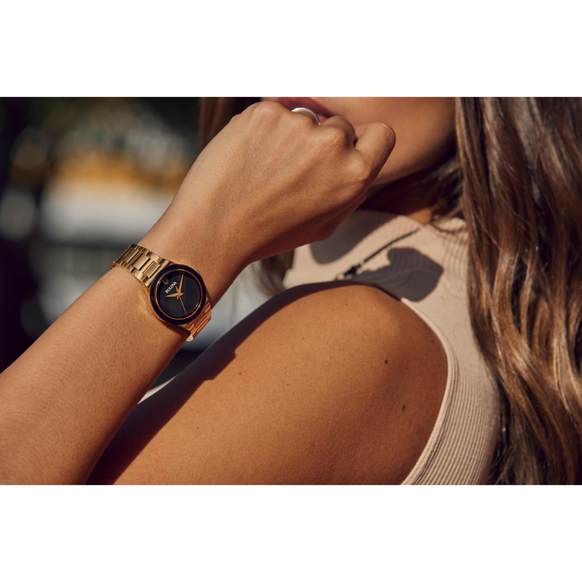 Bulova Ladies' Modern Millenia Gold Stainless Steel 2-Hand Quartz Watch, Blacl Dial Style: 97L175 - Image 4