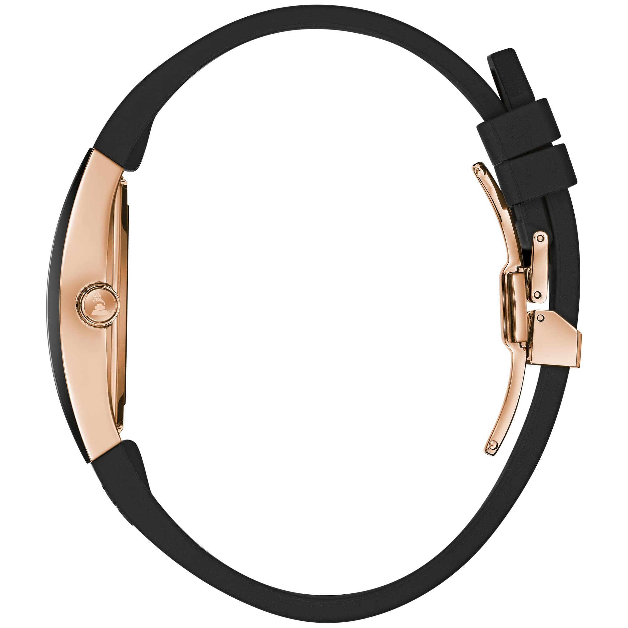 Bulova Latin Grammy Gemini Quartz Rose Gold Stainless Steel Accent with Curved Mineral Crystal and Black Silicone Strap Watch, Mens - Image 3