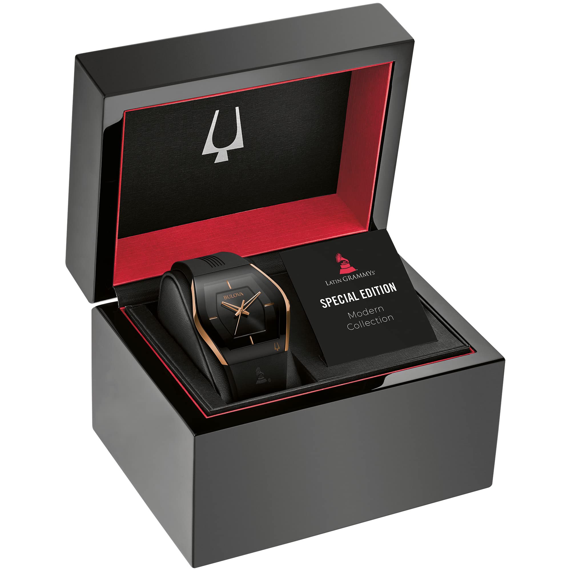 Bulova Latin Grammy Gemini Quartz Rose Gold Stainless Steel Accent with Curved Mineral Crystal and Black Silicone Strap Watch, Mens - Image 6