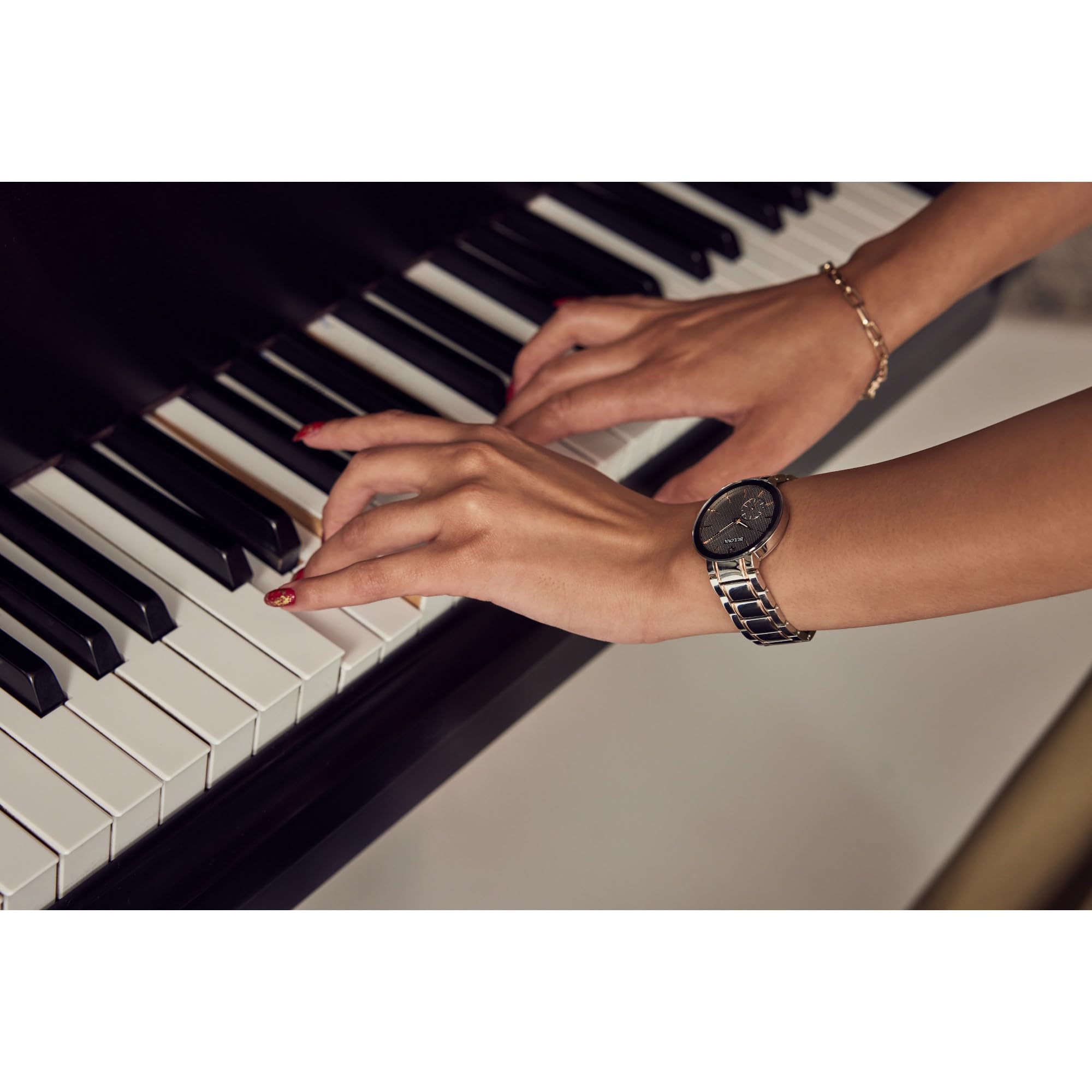 Bulova Latin Grammy Ladies Modern Futuro Two Tone Rose Gold Stainless Steel Watch, Textured Grey Dial (Model:98L309) - Image 4