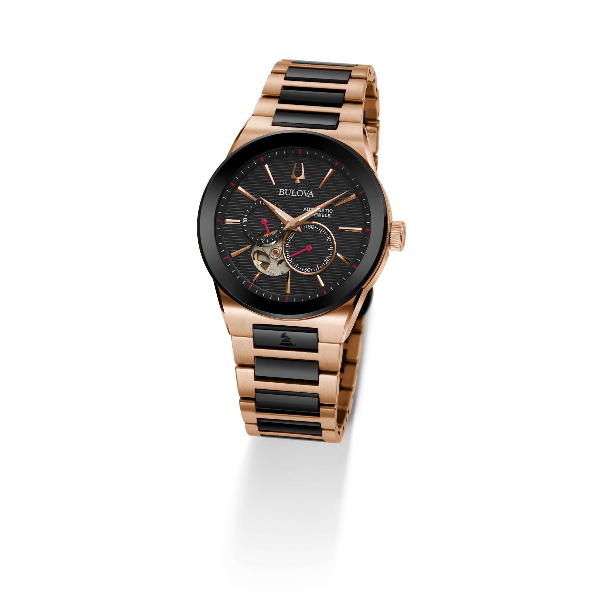 Bulova Latin Grammy Modern Millenia Automatic Two-Tone Stainless Steel Watch,Open Heartbeat Aperture,Exhibition Case Back,Black Dial, (Model:98A236) - Image 6