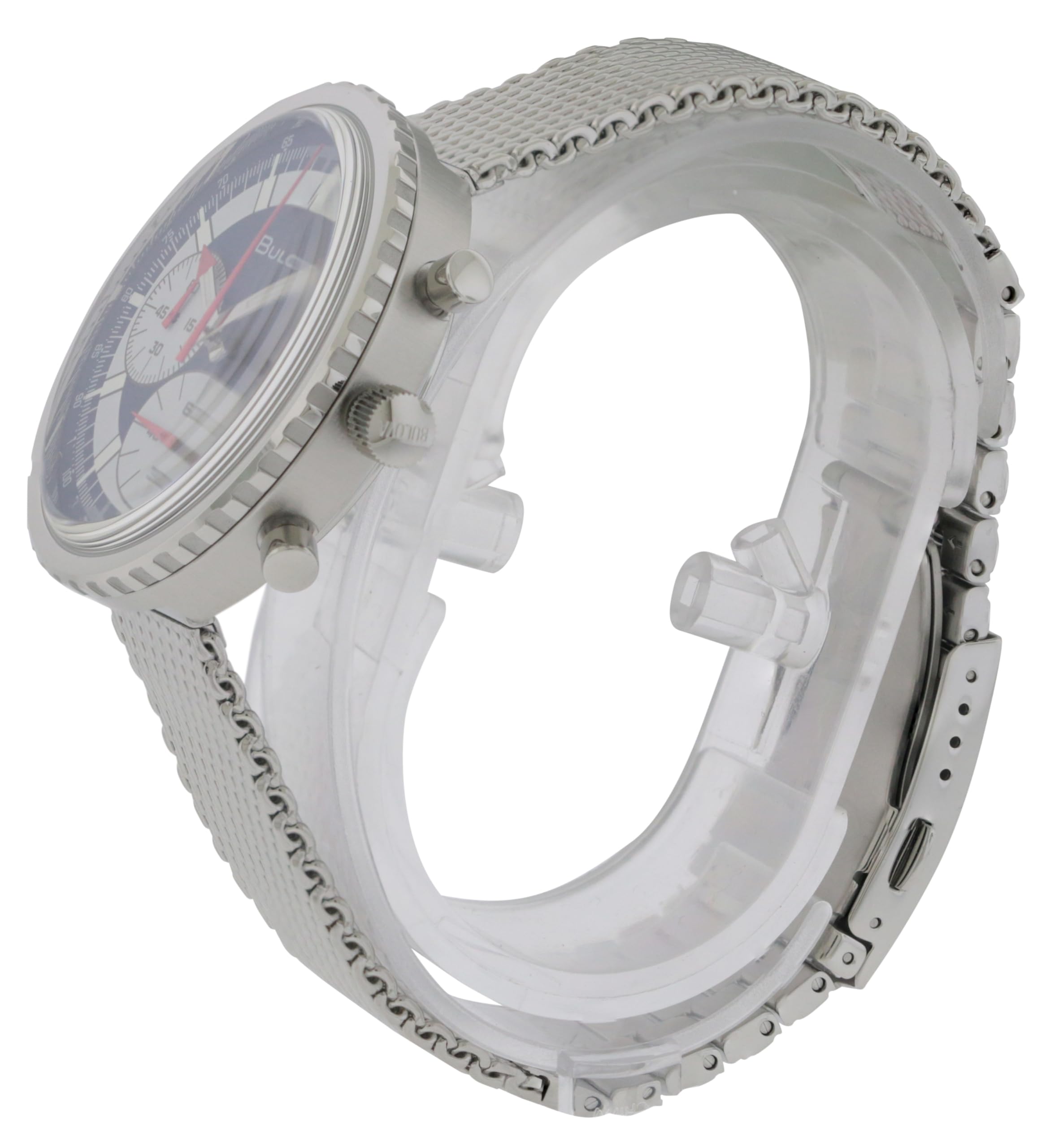 Bulova Men's Archive Series 'Chronograph C' 6-Hand Chronograph Precisionist Stainless Steel Mesh Watch with Interchangable Blue Leather Strap; Sapphire Crystal Style: 96K101 - Image 3