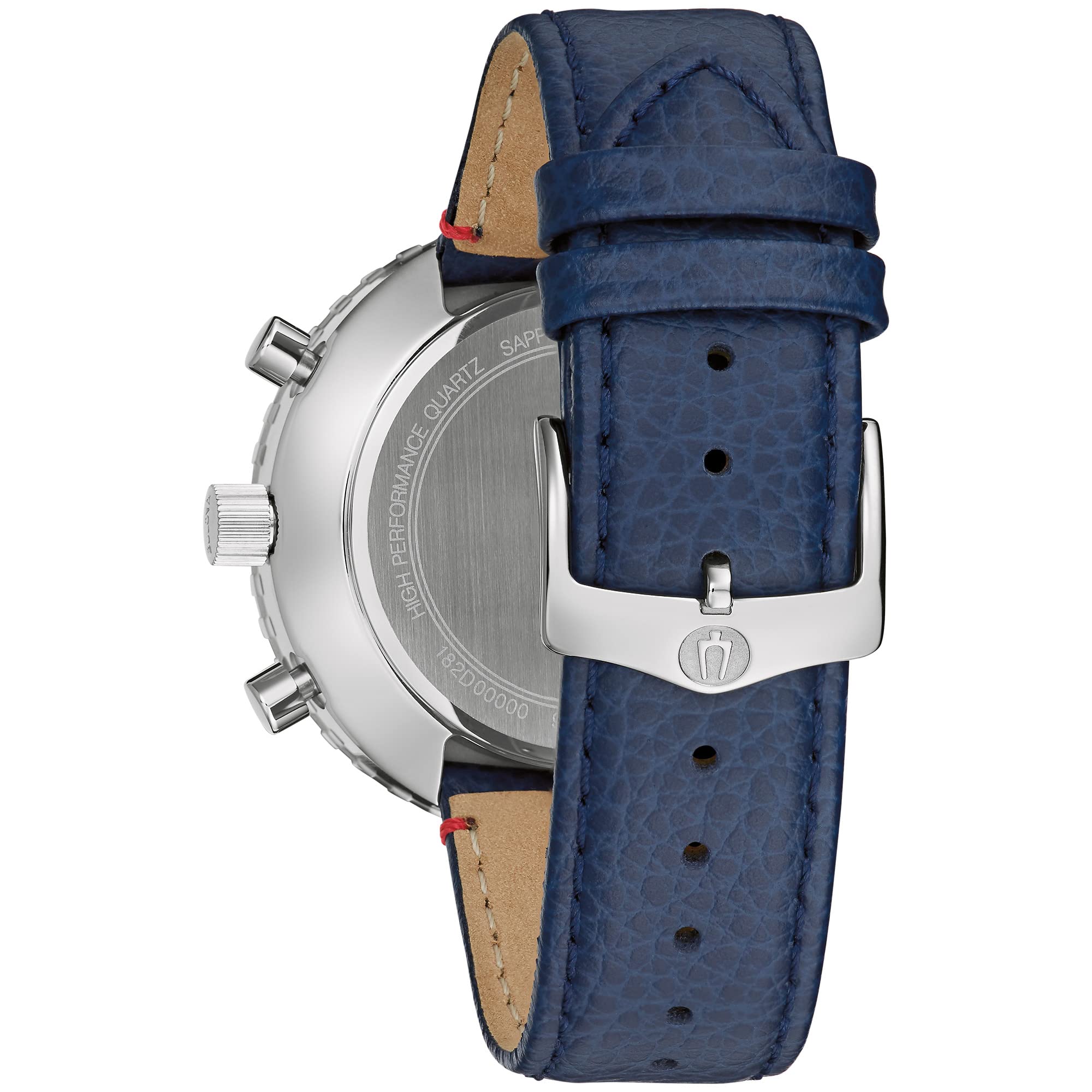 Bulova Men's Archive Series 'Chronograph C' 6-Hand Chronograph High Performance Quartz Stainless Steel Watch with Blue Leather Strap Style: 96A283 - Image 3