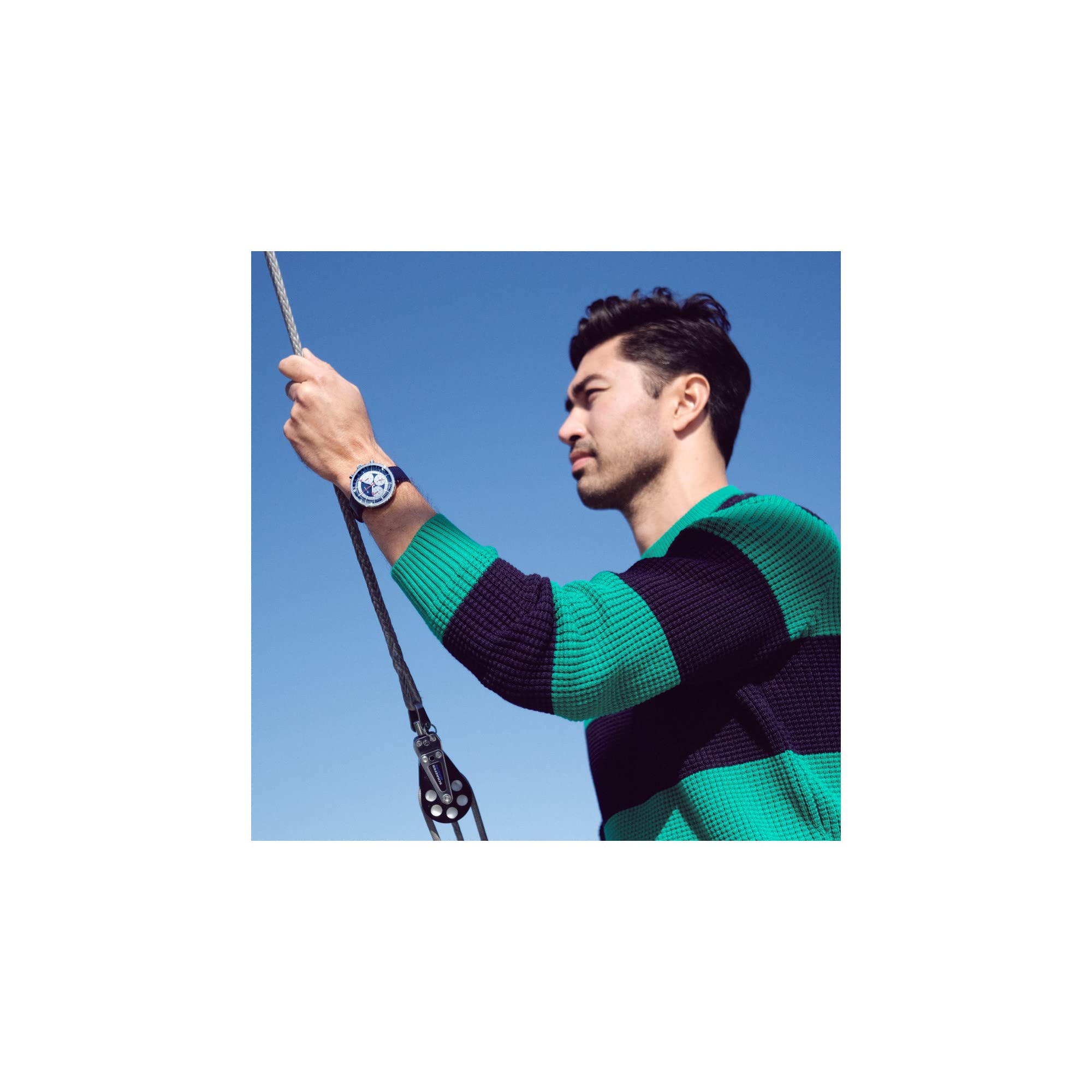 Bulova Men's Archive Series 'Chronograph C' 6-Hand Chronograph High Performance Quartz Stainless Steel Watch with Blue Leather Strap Style: 96A283 - Image 4