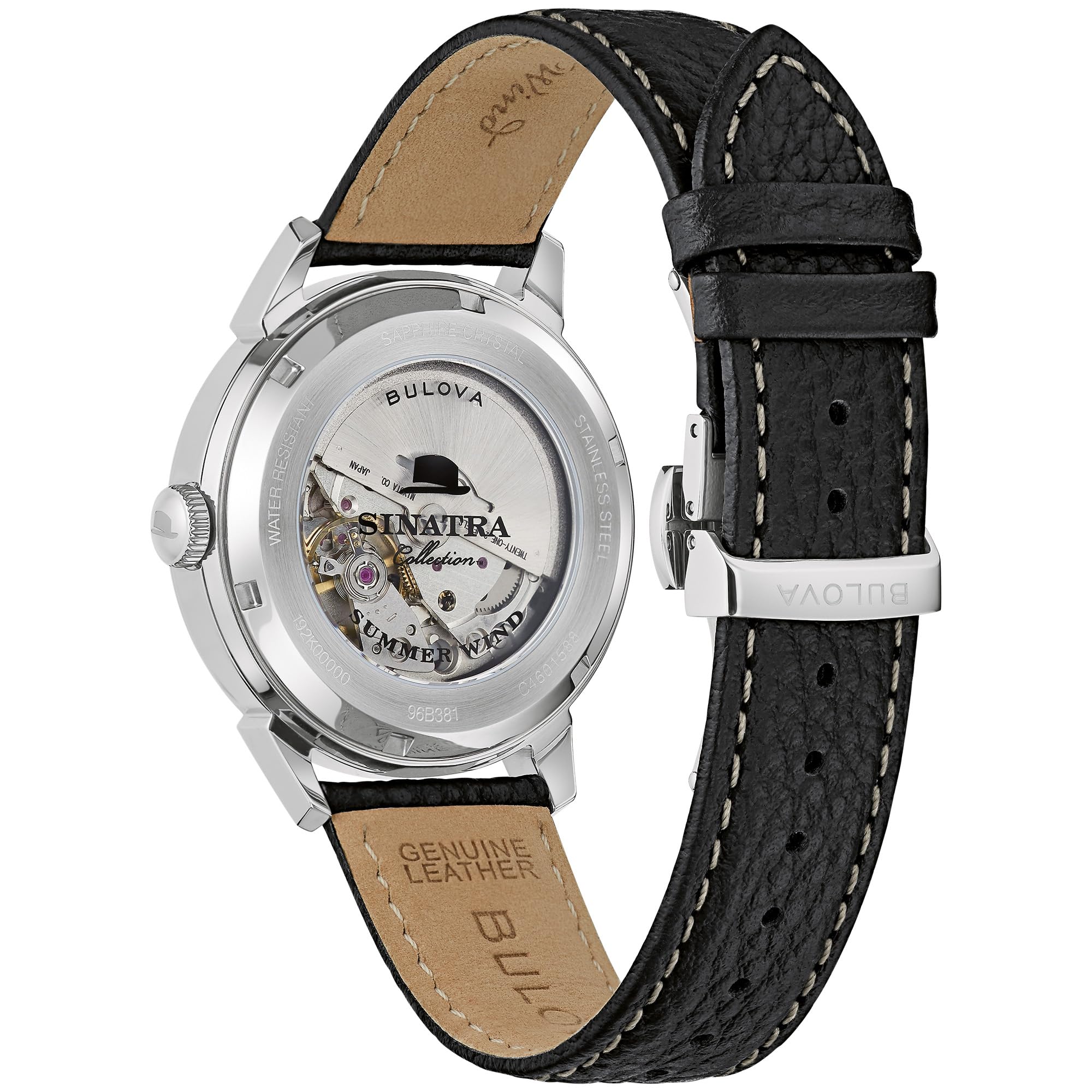 Bulova Men's Frank Sinatra 'Summer Wind' 3-Hand Date Automatic with Textured Leather Strap - Image 3