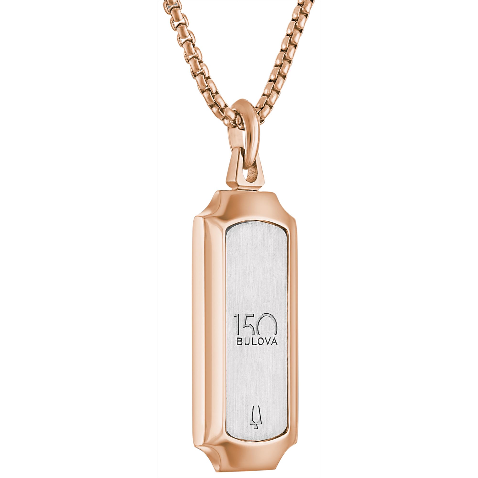 Bulova Men's Jewelry 150 Year Anniversary Collection, Matte And Polished Rose Gold-Tone Stainless Steel Pendant, Blue Sapphire 0.03 Cttw, Adjusts From 24" To 26" Style: BVP1126-G5STLCS - Image 3