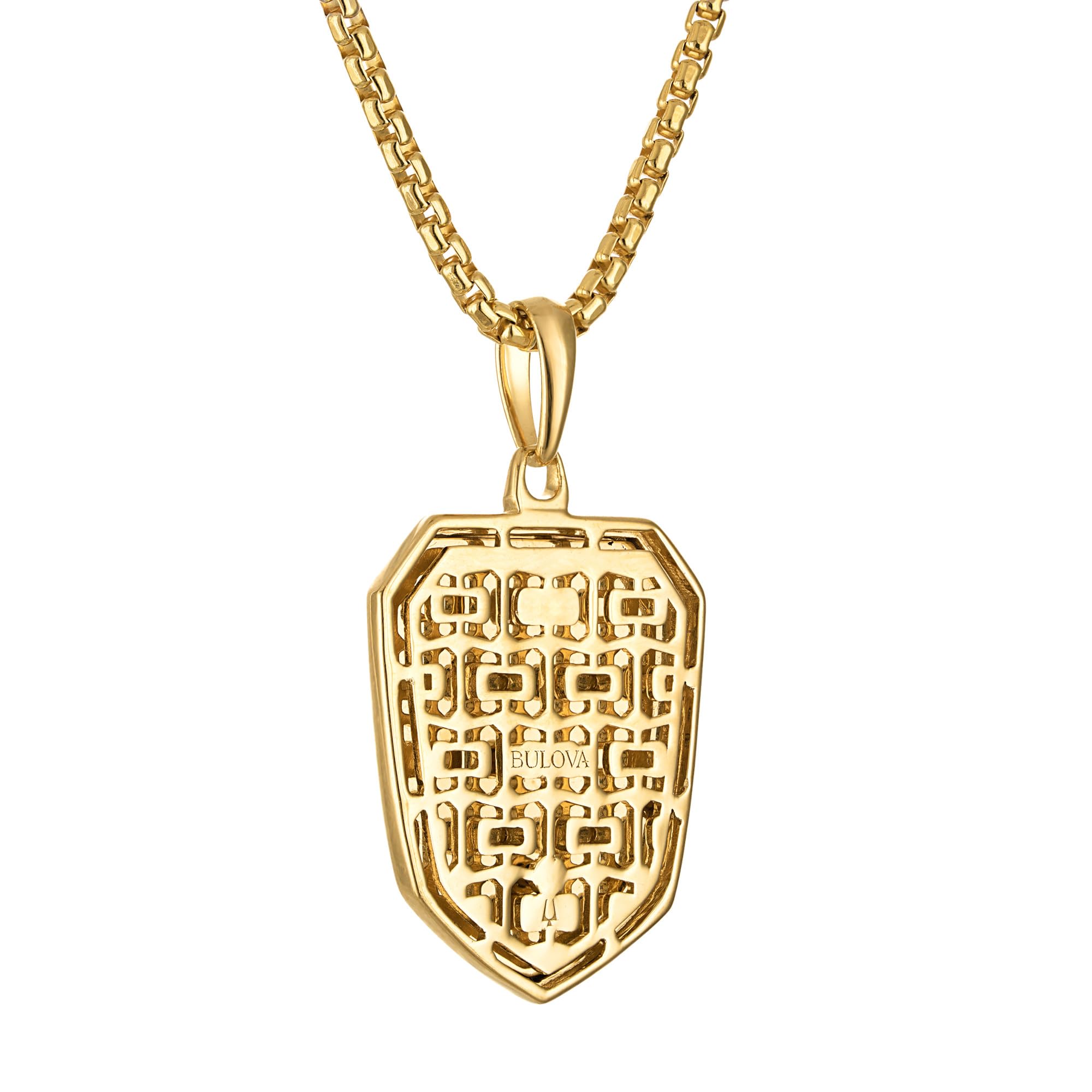 Bulova Men's Jewelry Our Lady Of Guadalupe Gold-Tone Sterling Silver Pendant, Satin Finish Black Rhodium Plating. 14K Gold-Plated Sterling Silver Necklace Adjusts From 24" To 26" Style: BVP1123-YSNA - Image 3