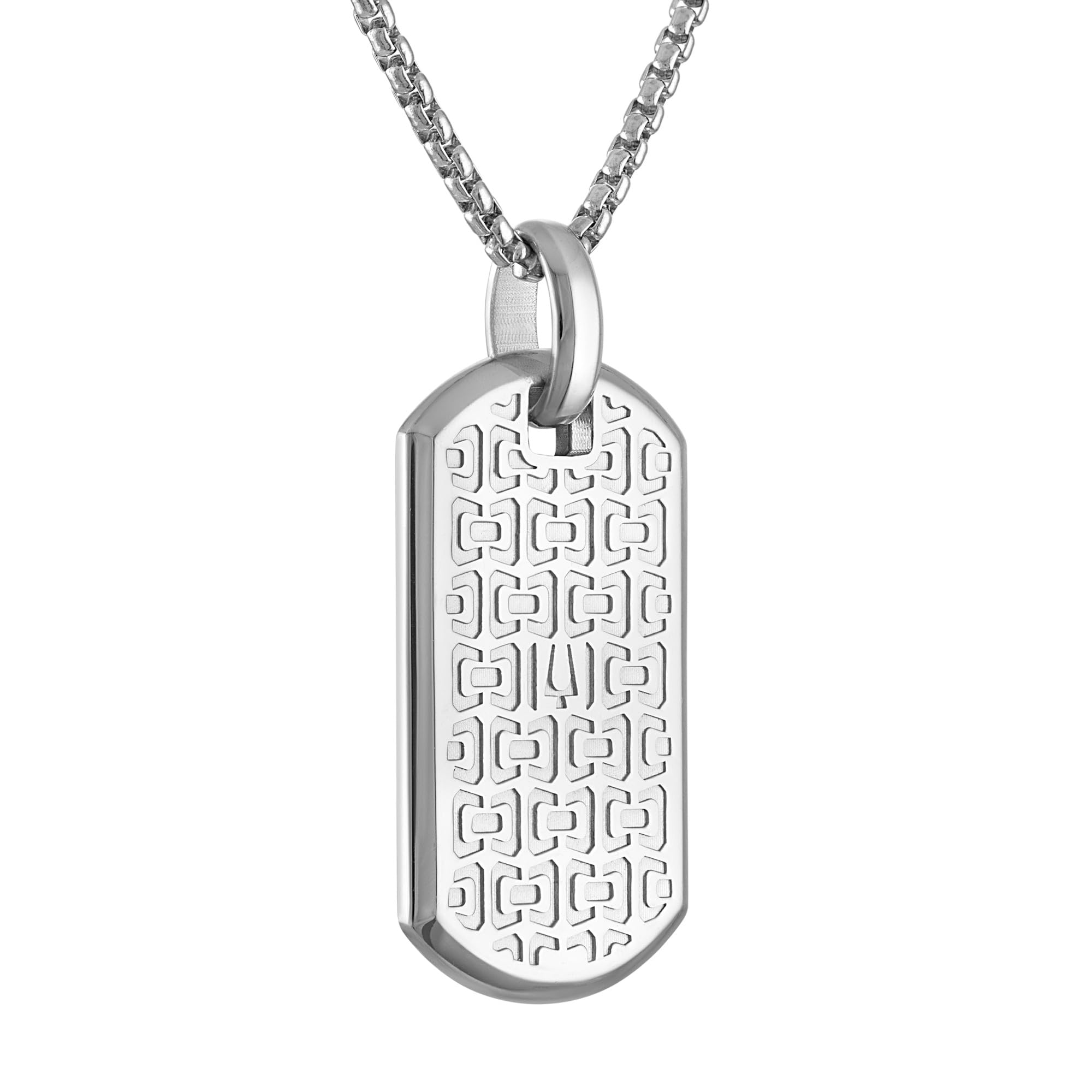 Bulova Men's Jewelry Polished And Black Silver-Tone Stainless Steel Pendant, Rounded Box Link Chain Necklace In Stainless Steel Adjusts From 24" To 26" Style: BVP1114-WLSTNA - Image 3
