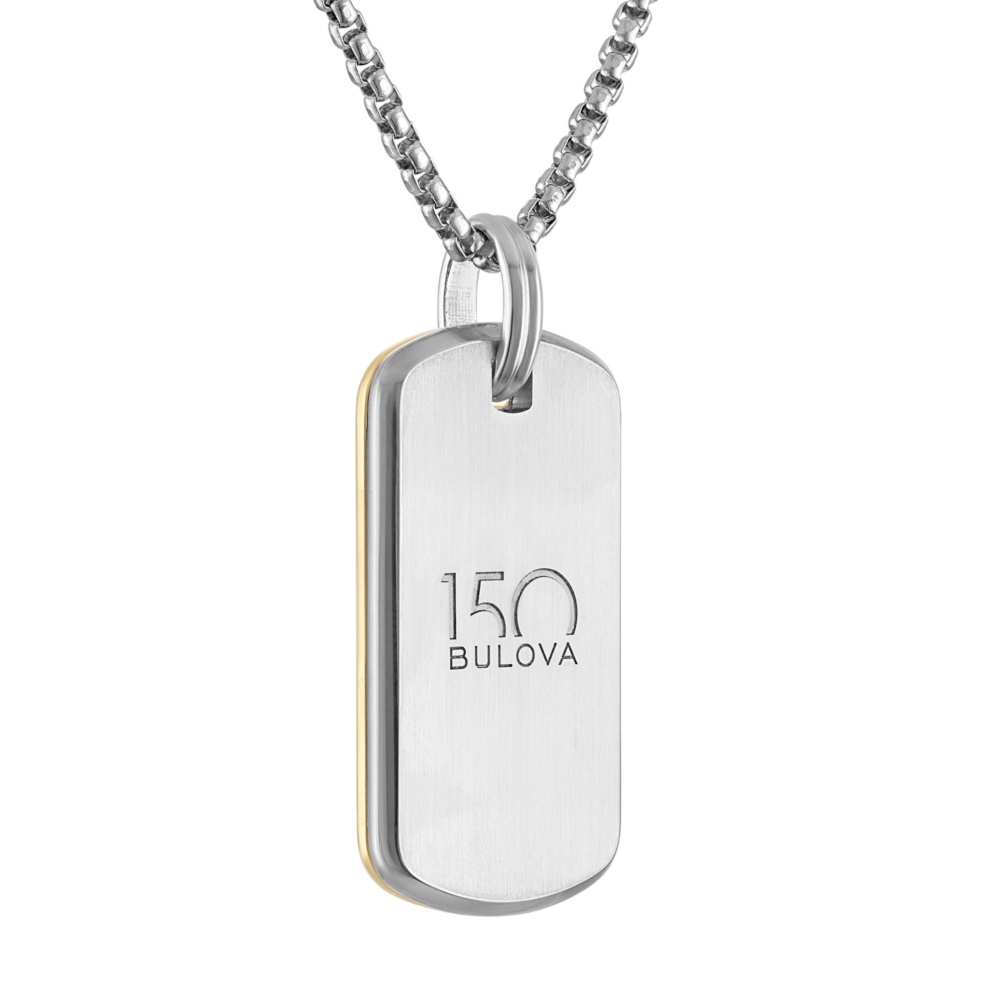 Bulova Men's Jewelry Two-Tone Matte Finish Stainless Steel, The Stars And Stripes and 150Bulova Etching, Rounded Box Link Chain Necklace Adjusts From 24" To 26" Style: BVP1115-GSTNA - Image 3