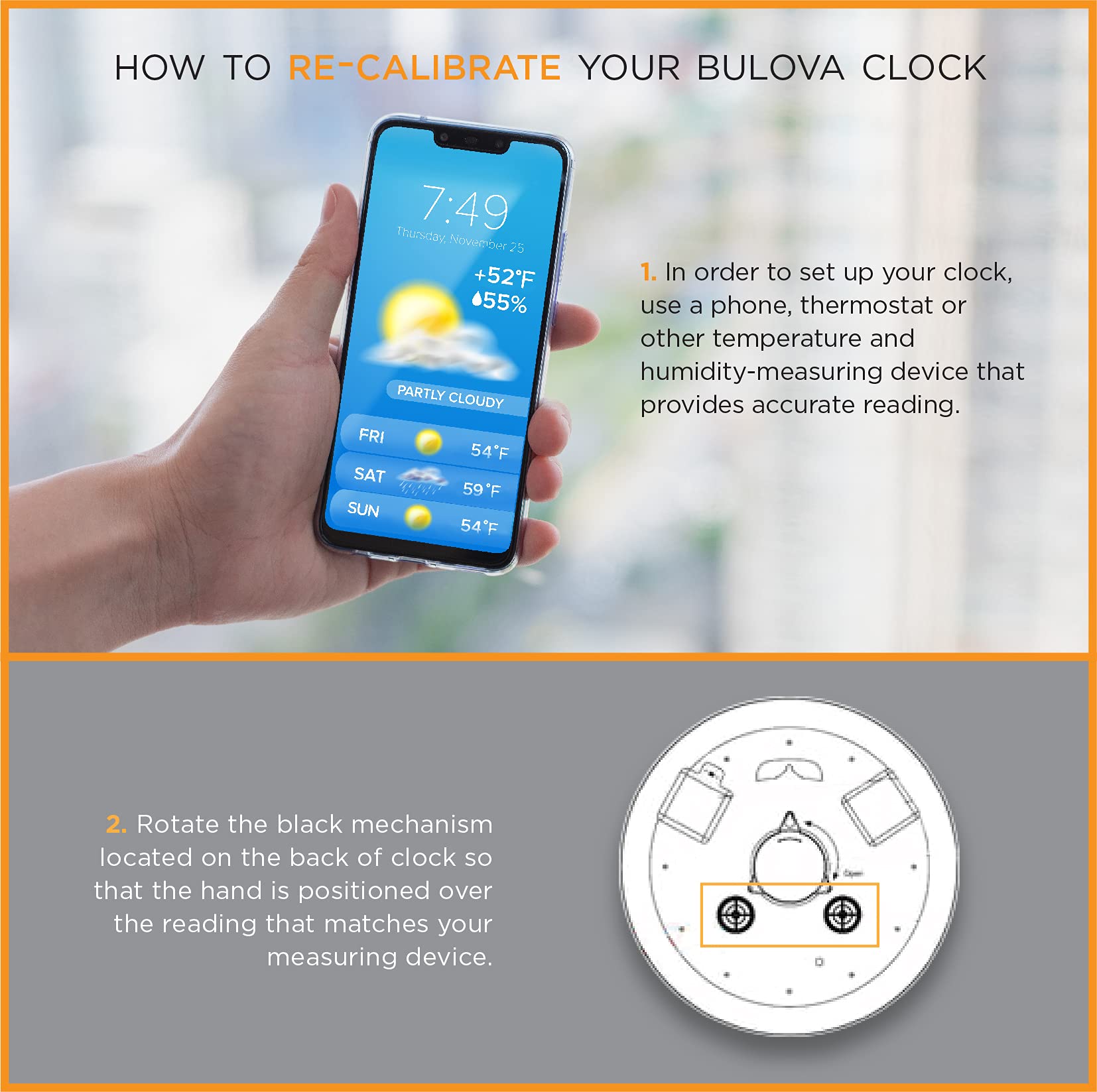 Bulova Weather Master Wall Clock C4813 | 18" Burnished Bronze Metal Frame with LED Illumination | Thermometer & Hygrometer | Silent Sweep Quartz Movement | Weatherproof Outdoor Décor - Image 3