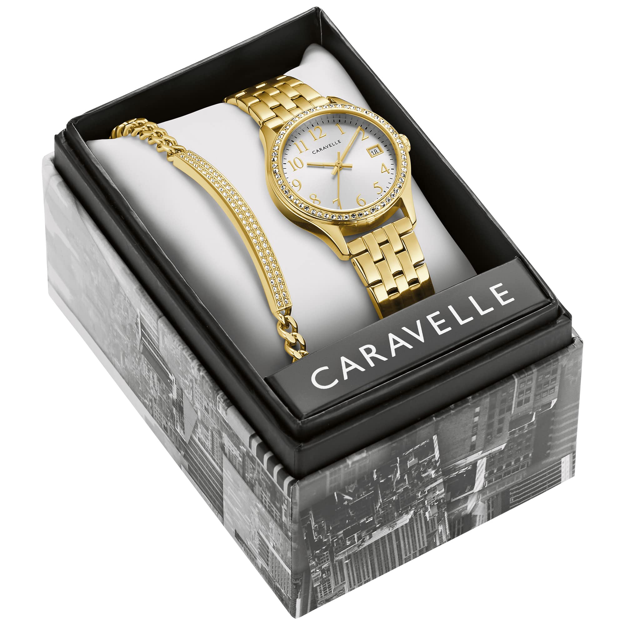 Caravelle by Bulova Ladies' Crystal Watch and Bracelet Gift Set, Day-Date - Image 7