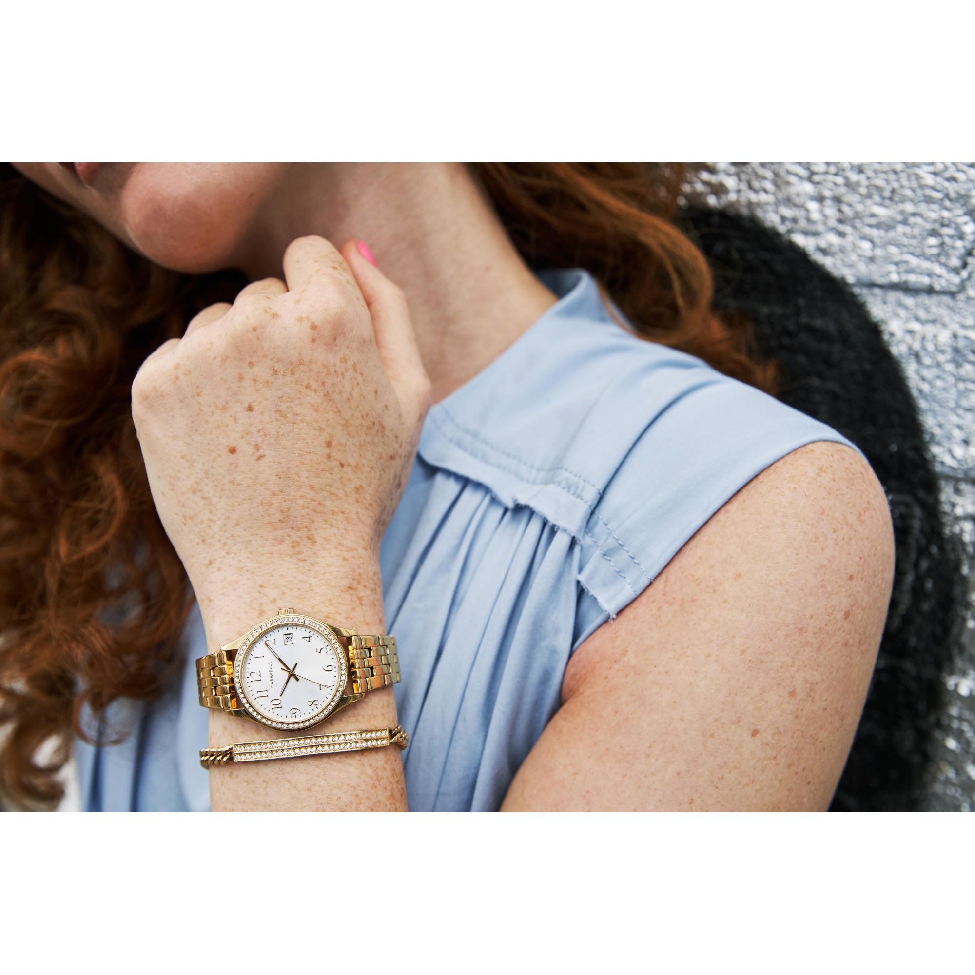 Caravelle by Bulova Ladies' Crystal Watch and Bracelet Gift Set, Day-Date - Image 8