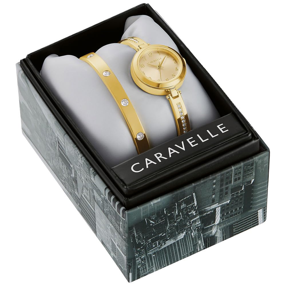 Caravelle Classic Quartz Ladies Dress Bangle Watch and Bangle Box Set - Image 5